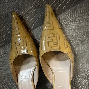 Fendi Vintage Zucca Patent Leather Mule Pumps
